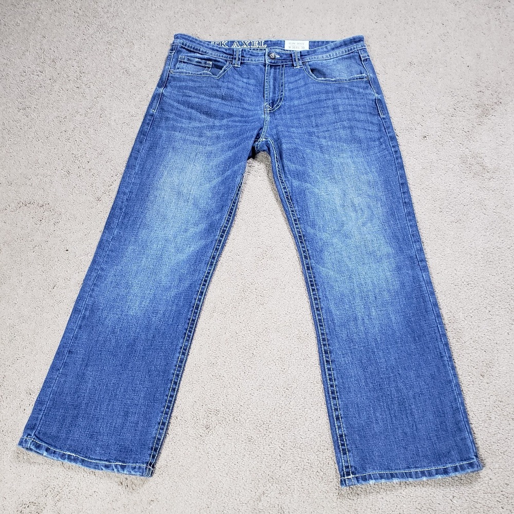 TK Axel Men's Slim Boot Jeans 36x30* Blue Denim Pants Whiskered‎ Outdoor Western